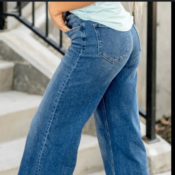 Blue Denim High Waisted Wide Leg Jeans H&M size 6 - Picture 1 of 7